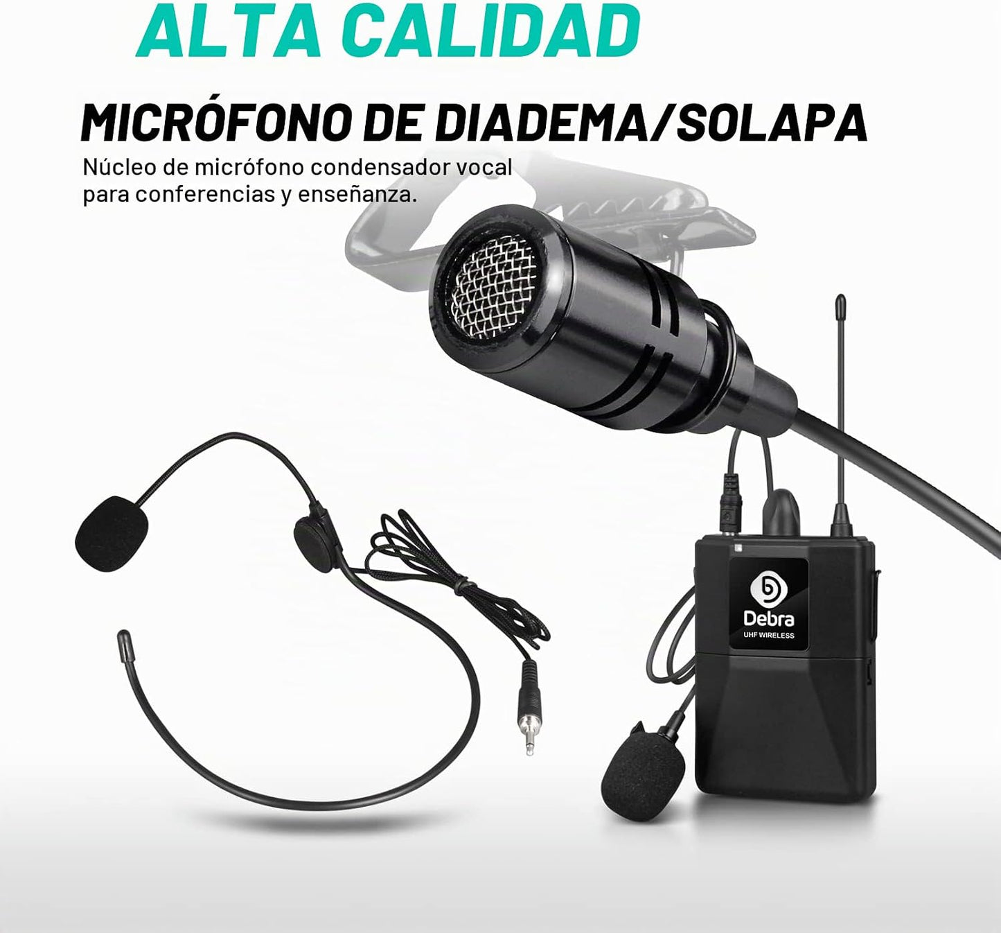 D Debra Audio AU800 Pro UHF - Sistema de micrófono inalámbrico de 8...