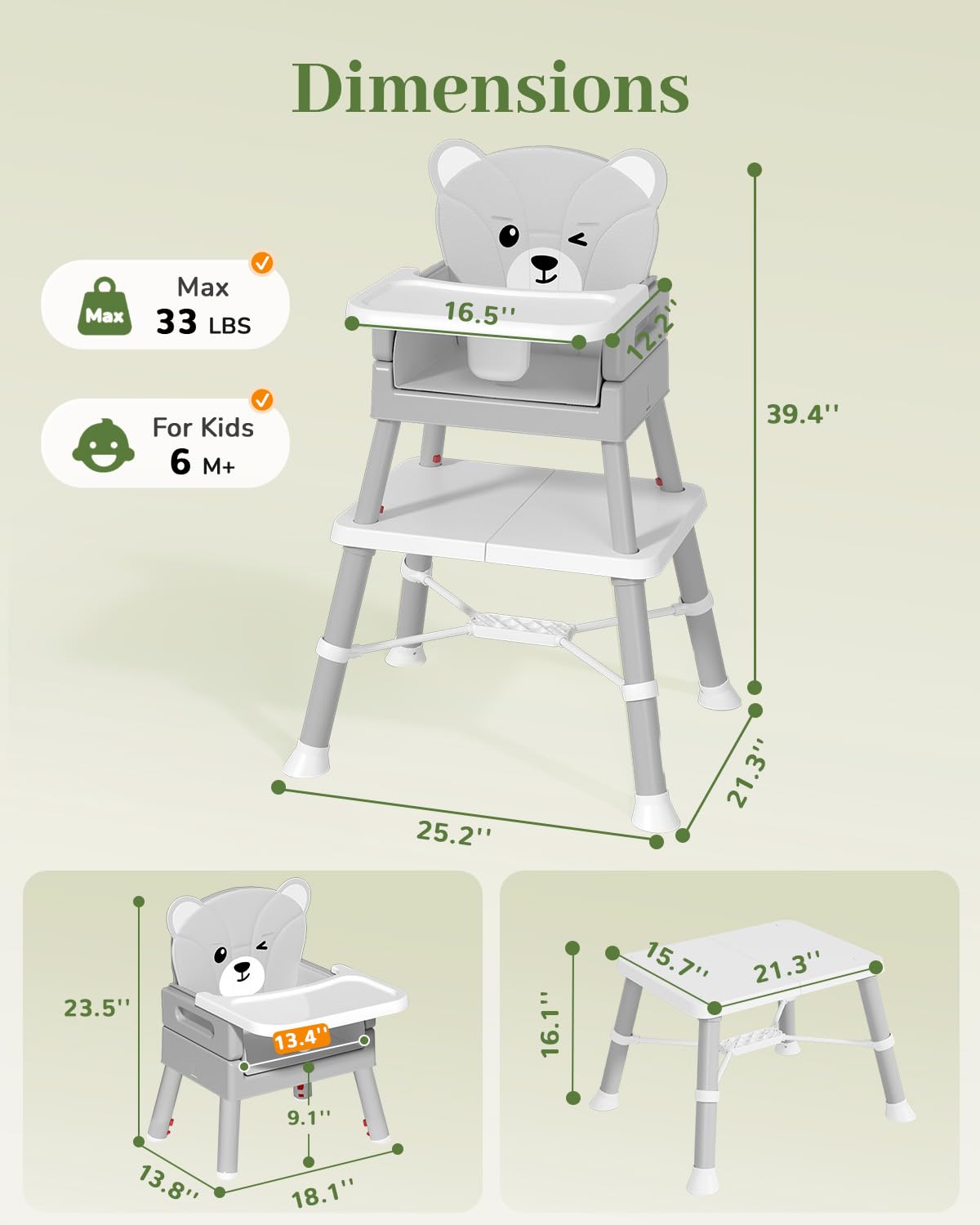 AVIDOR Trona de bebé para bebés y niños pequeños, silla alta 6 en 1...