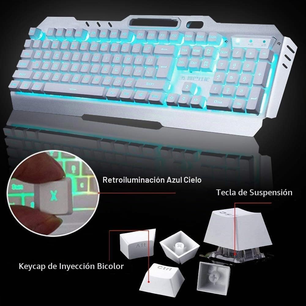Teclado y ratón inalámbricos, teclado recargable con retroiluminaci...