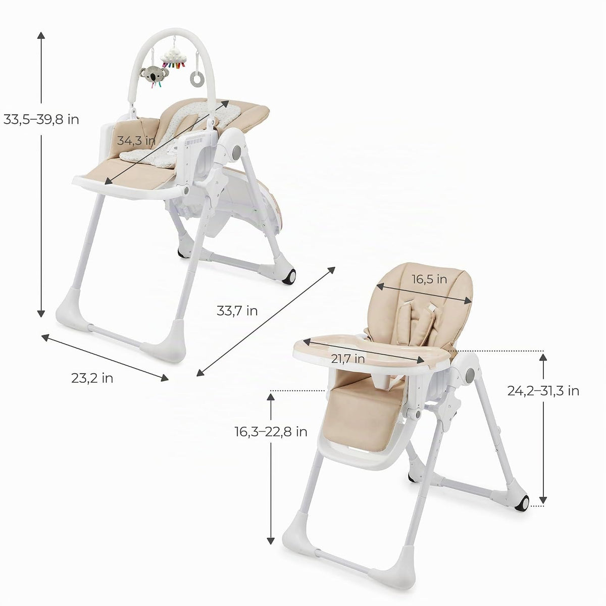 Kinderkraft Tummie, Silla alta 2 en 1, silla de bebé, ergonómica, c...