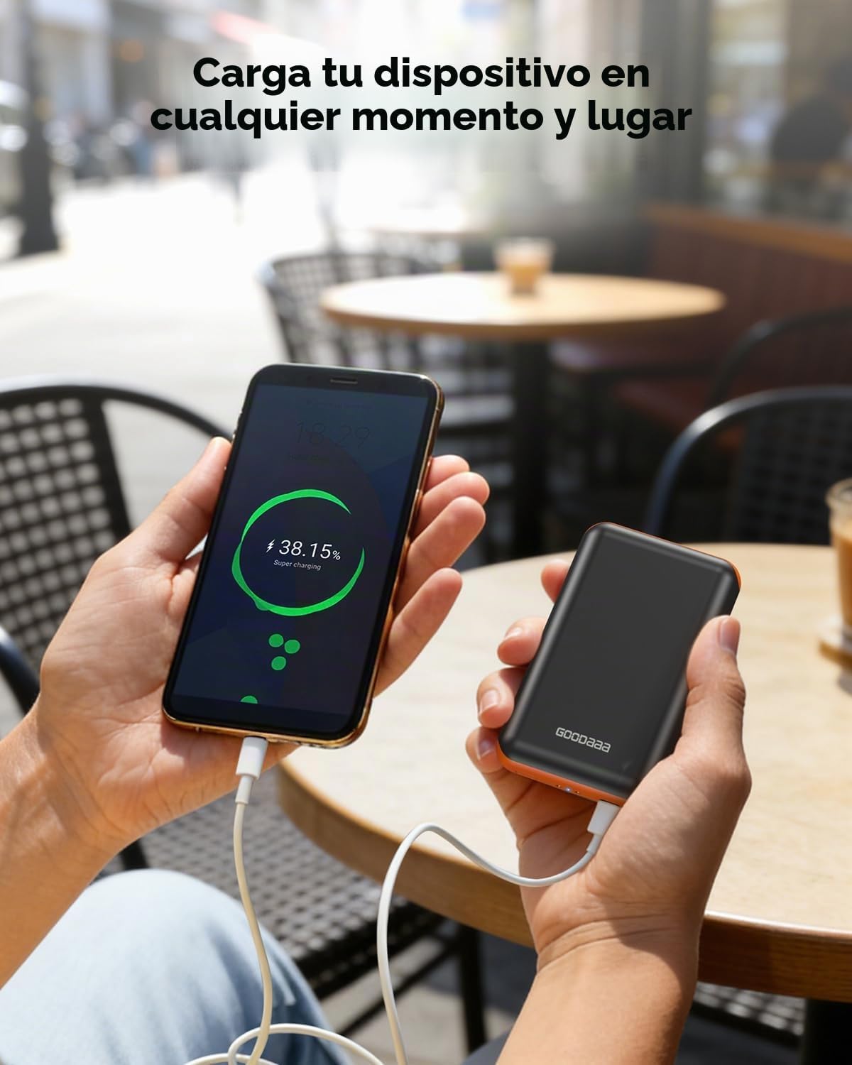 GOODaaa Cargador portátil, banco de energía de 10000 mAh, cables in...