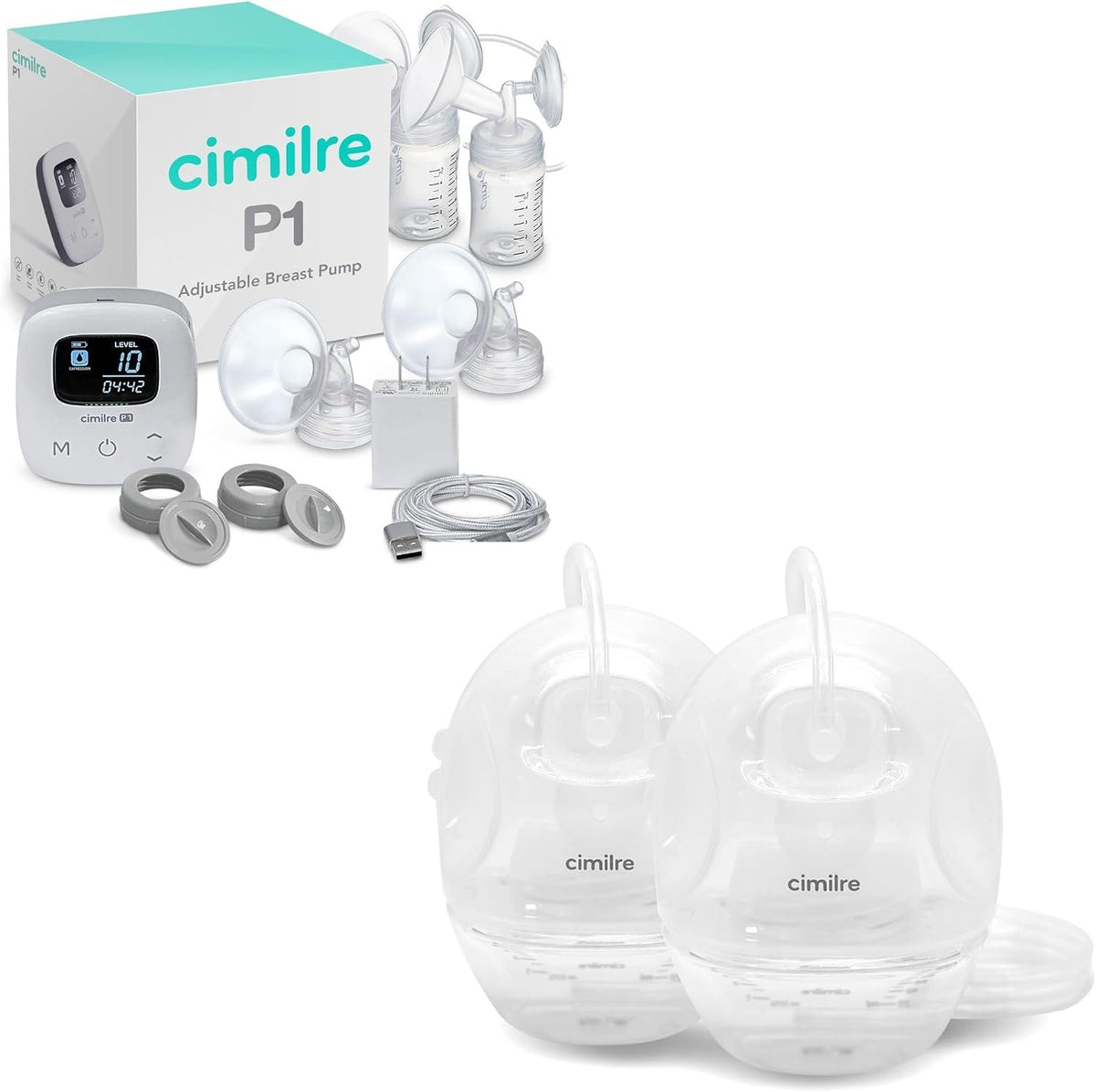 Cimilre Paquete de extractor de leche portátil P1 y tazas de recole...