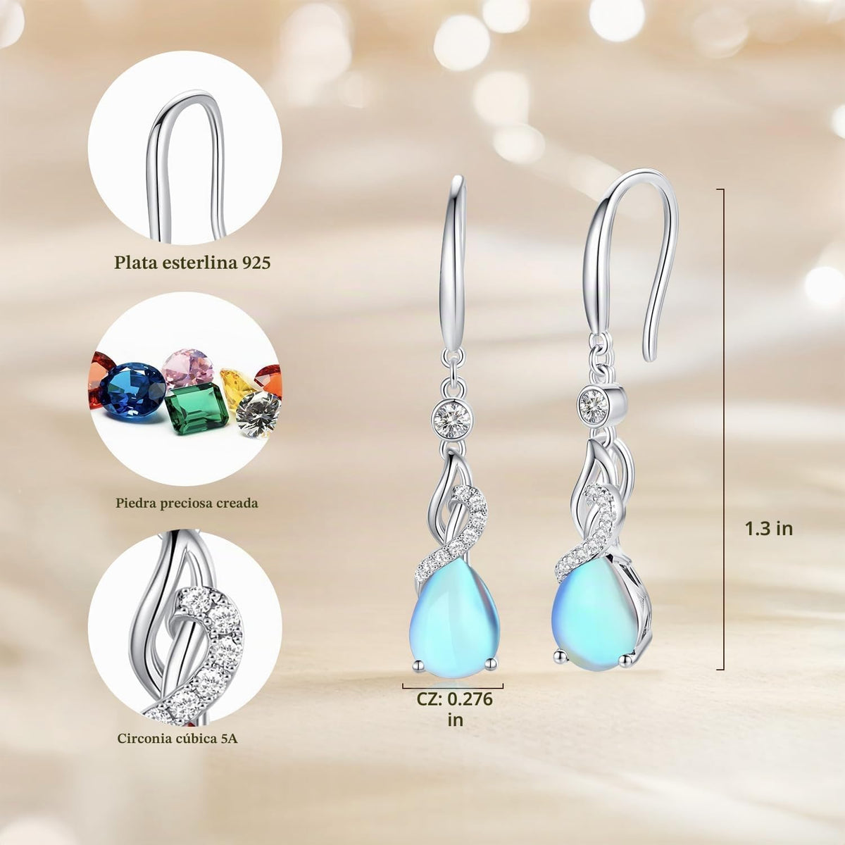 FANCIME Pendientes colgantes con piedra natal de pera para mujer de...