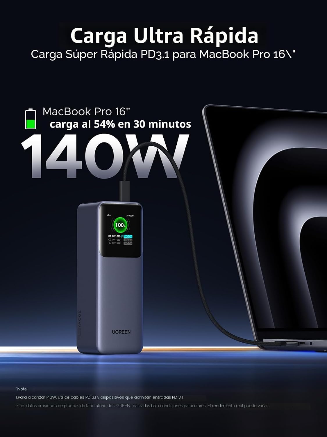 UGREEN Nexode 25000mAh 200W PD 3.1 TFT banco de energía de 3 puerto...