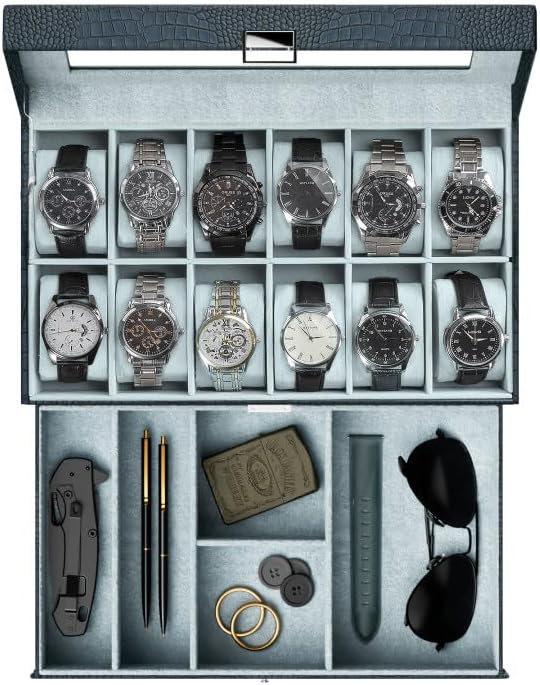 ProCase Caja de reloj, Caja de reloj para hombres con 12 ranuras y...