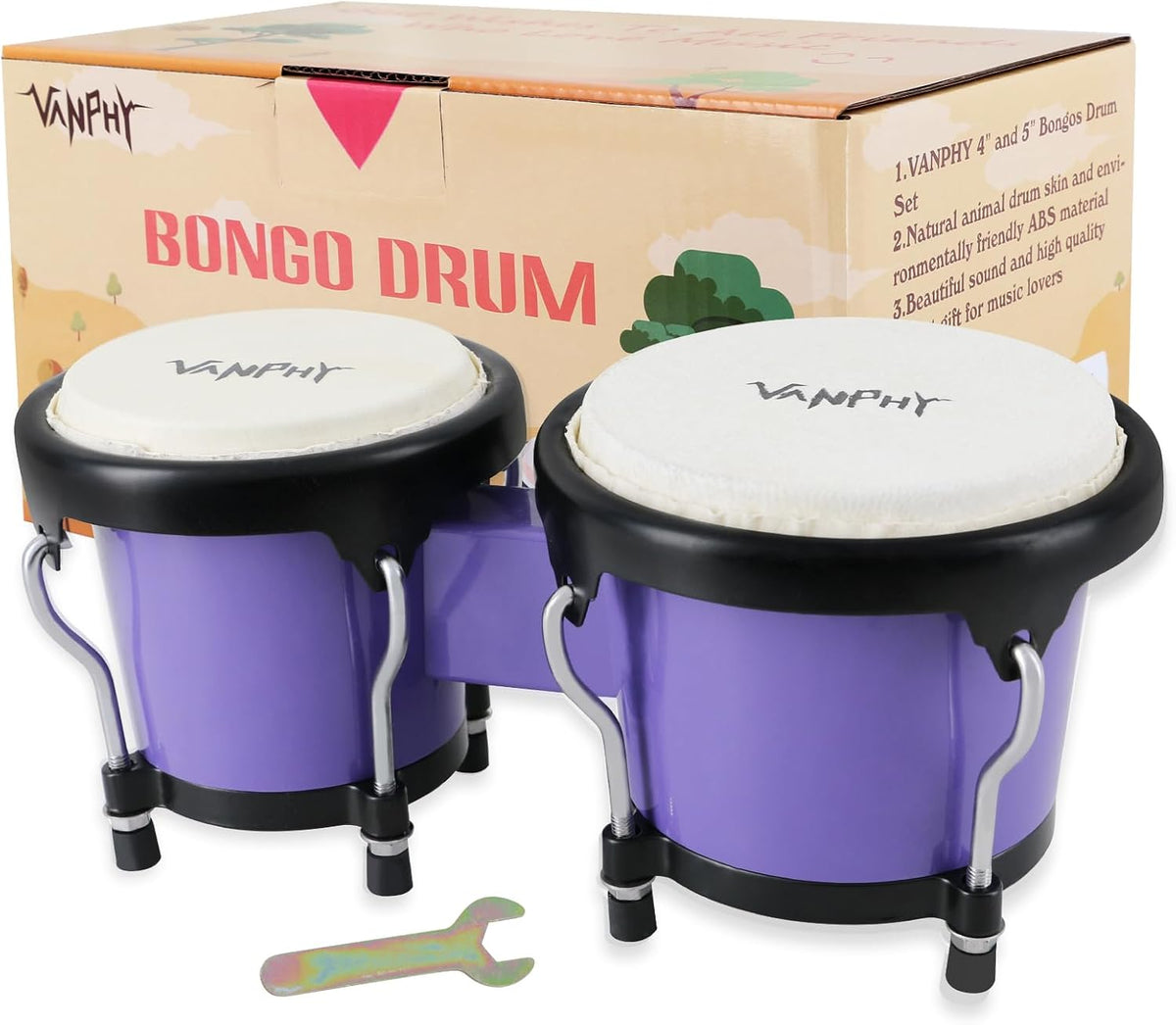 VANPHY Juego de tambor Bongo de 4 y 5 pulgadas para adultos princip...