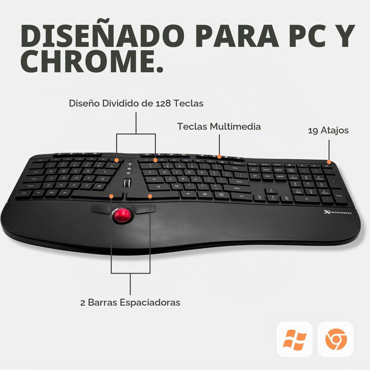 X9 Performance Teclado Inalámbrico Ergonómico con Trackball - Recar...