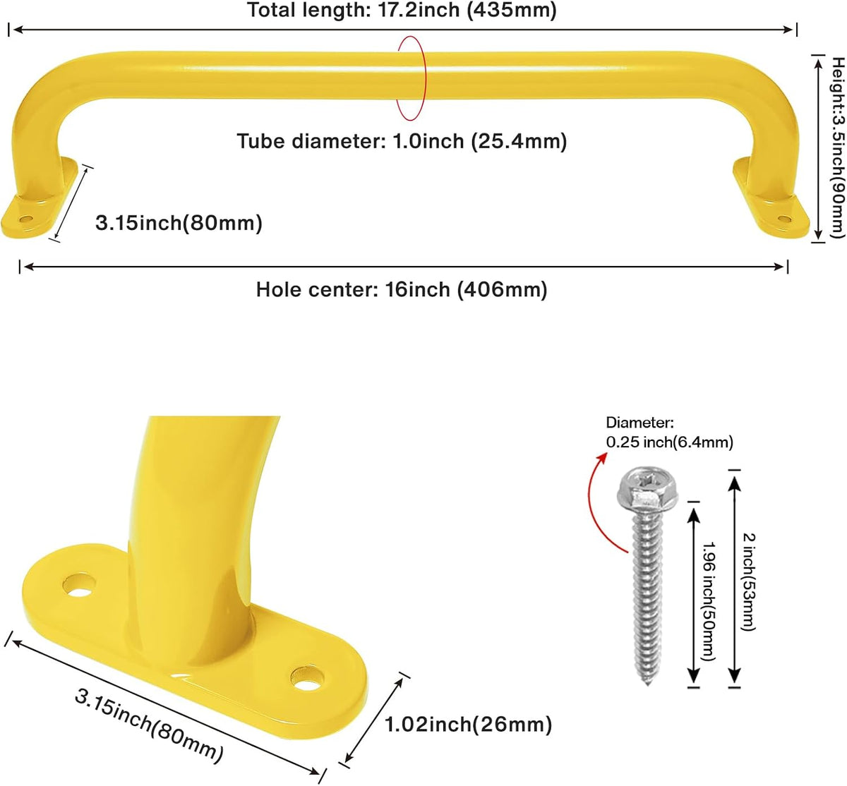 Purife 6 manijas de seguridad de metal amarillo de 17 pulgadas para...