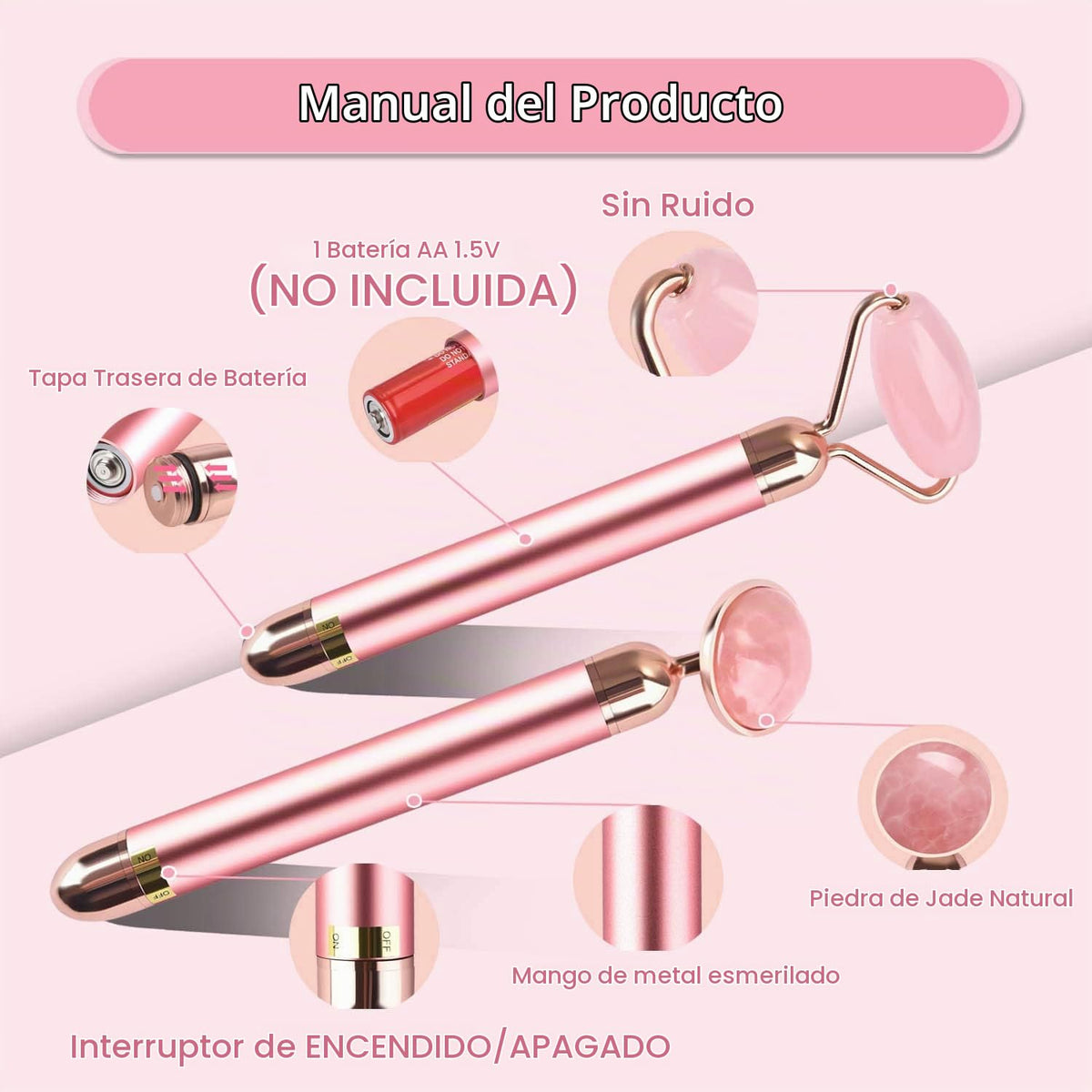 ZS ZESHIN Rodillo masajeador facial de jade vibratorio 2 en 1, rodi...