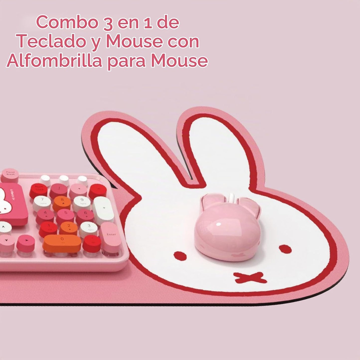 Miffy - Combo de teclado y mouse inalámbricos de 104 teclas con alm...