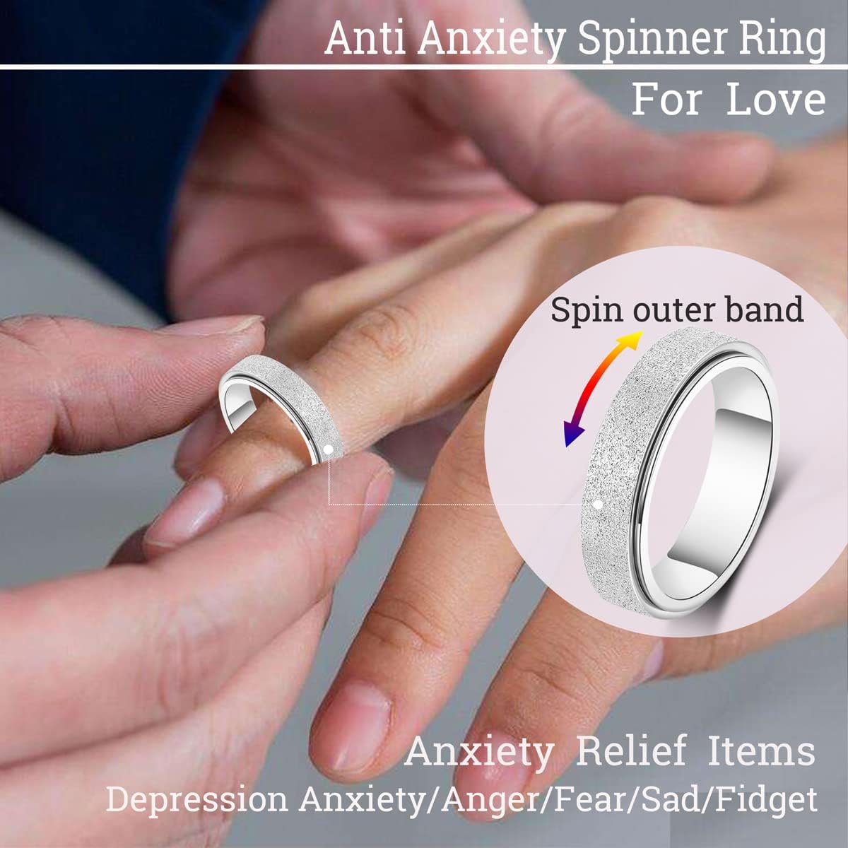 OreilleStar Anillo de ansiedad para mujer, anillo giratorio para an...
