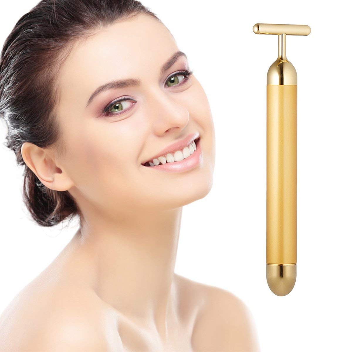 Barra de masaje facial con dorado de 24 quilates, masajeador eléctr...