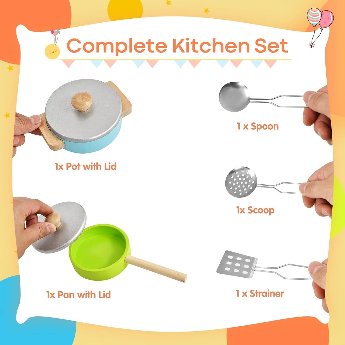HONEY JOY Juego de cocina de madera para niños con microondas, freg...