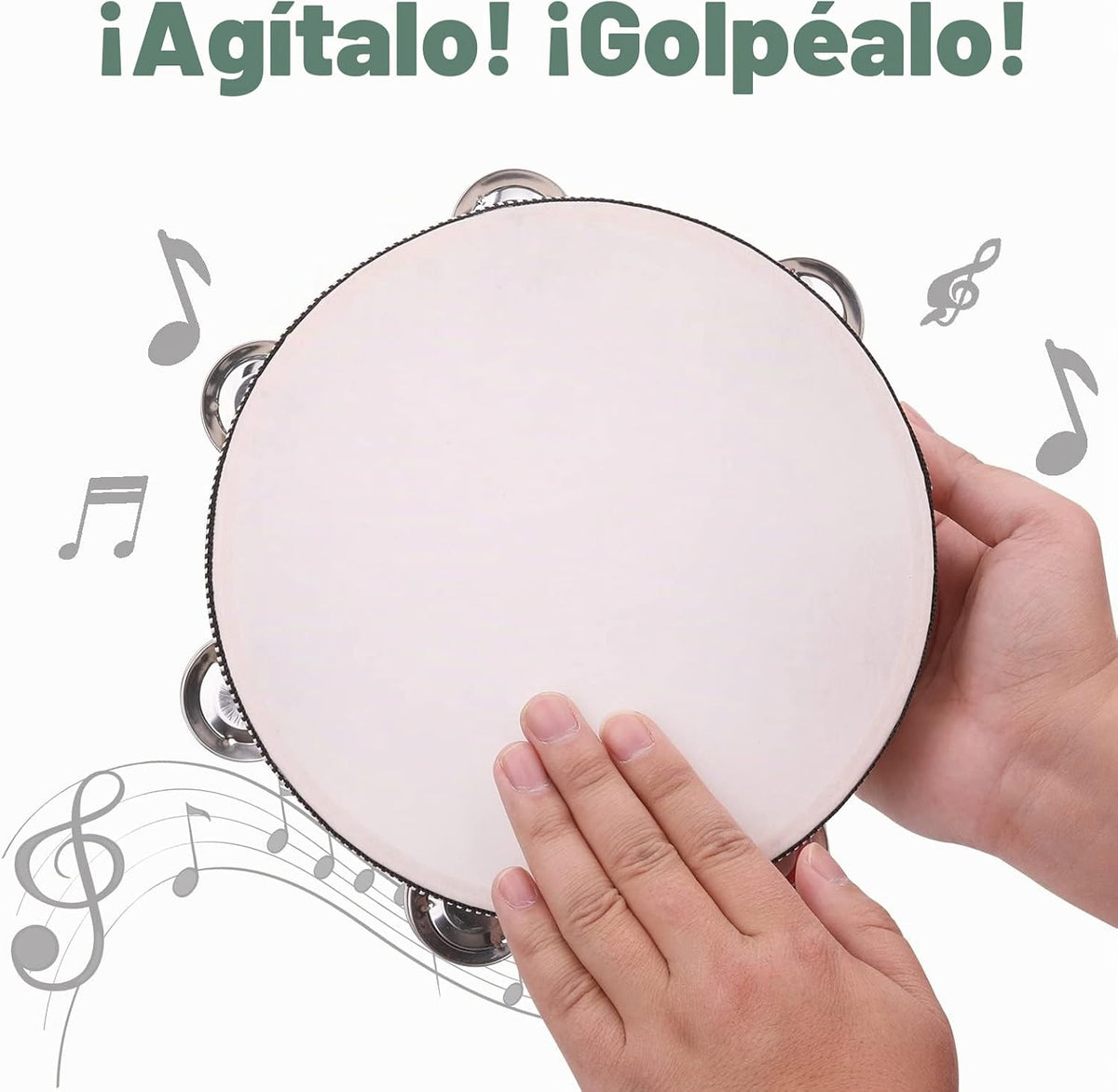 Paquete de 2 panderetas de doble fila de 8 pulgadas para adultos, p...