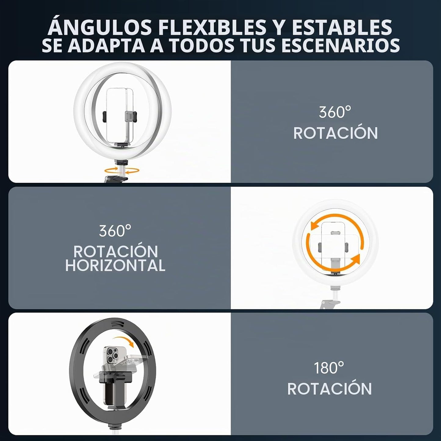Anillo de luz de 10 pulgadas con trípode para iPhone, soporte de cá...