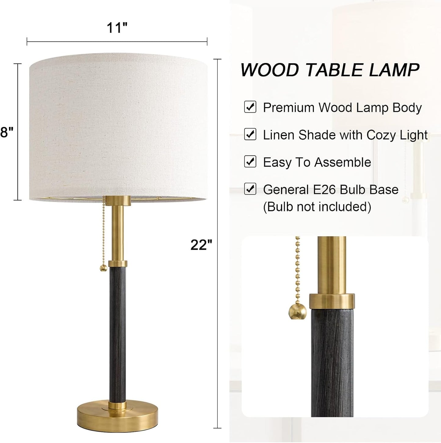 Lámparas de mesa de madera de 22 pulgadas, lámparas modernas de med...