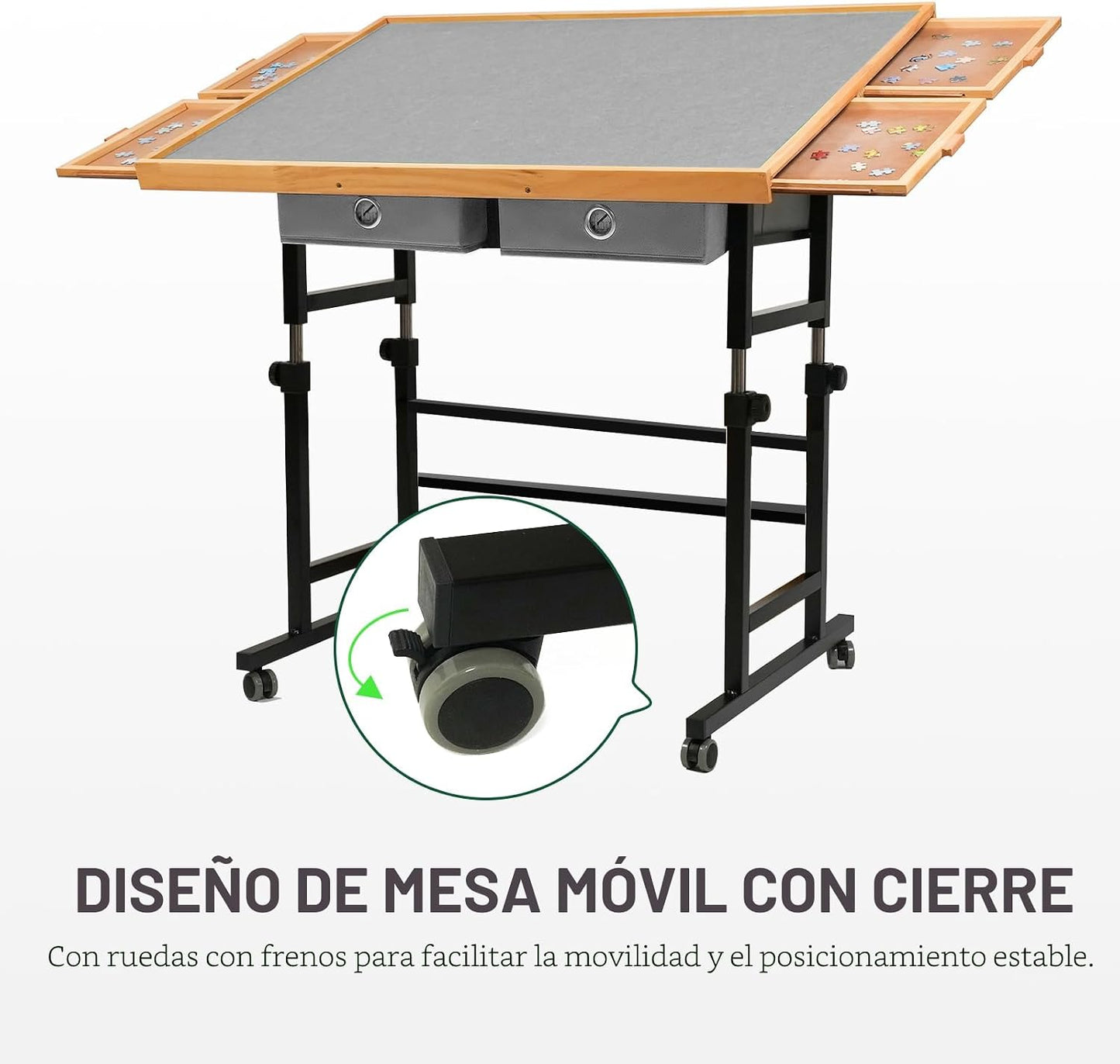 BuilderButler Mesa de rompecabezas de 1500 piezas con ruedas, cajon...