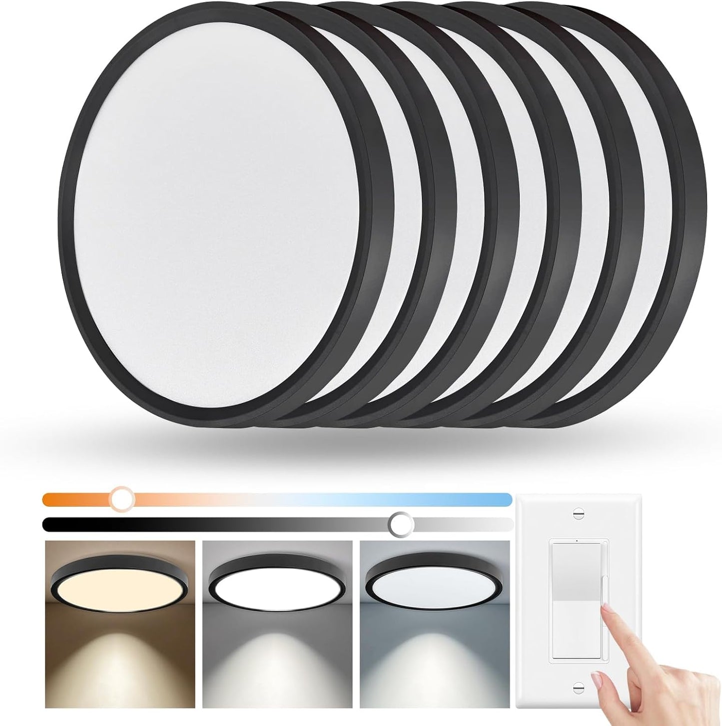 Paquete de 6 lámparas de techo LED regulables de 12 pulgadas, 24 W,...