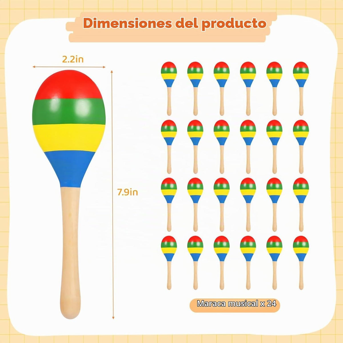 24 maracas para adultos, maracas de madera multicolor de 7.9 pulgad...