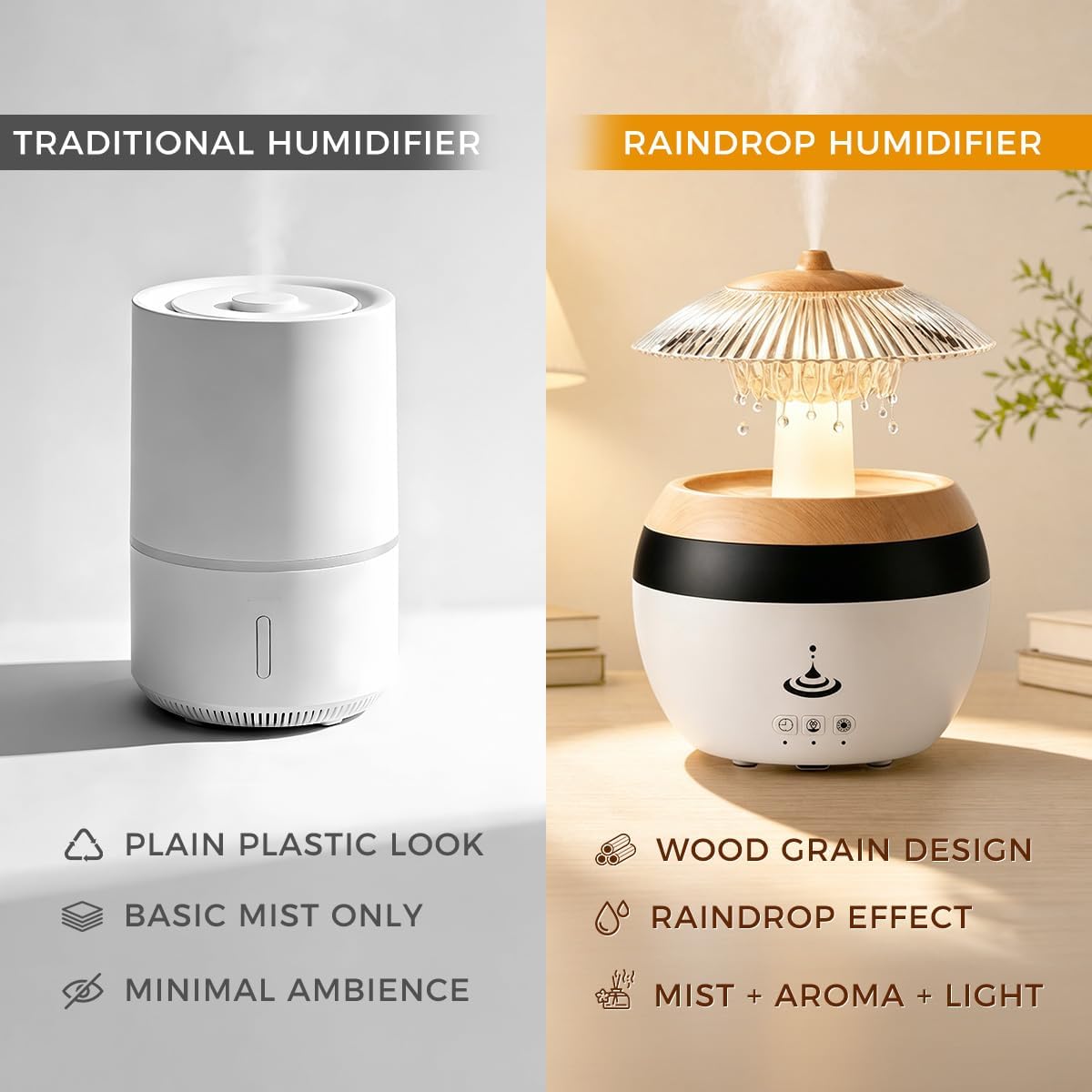 Bsdgeclogy Humidificador de gotas de lluvia, humidificador de niebl...