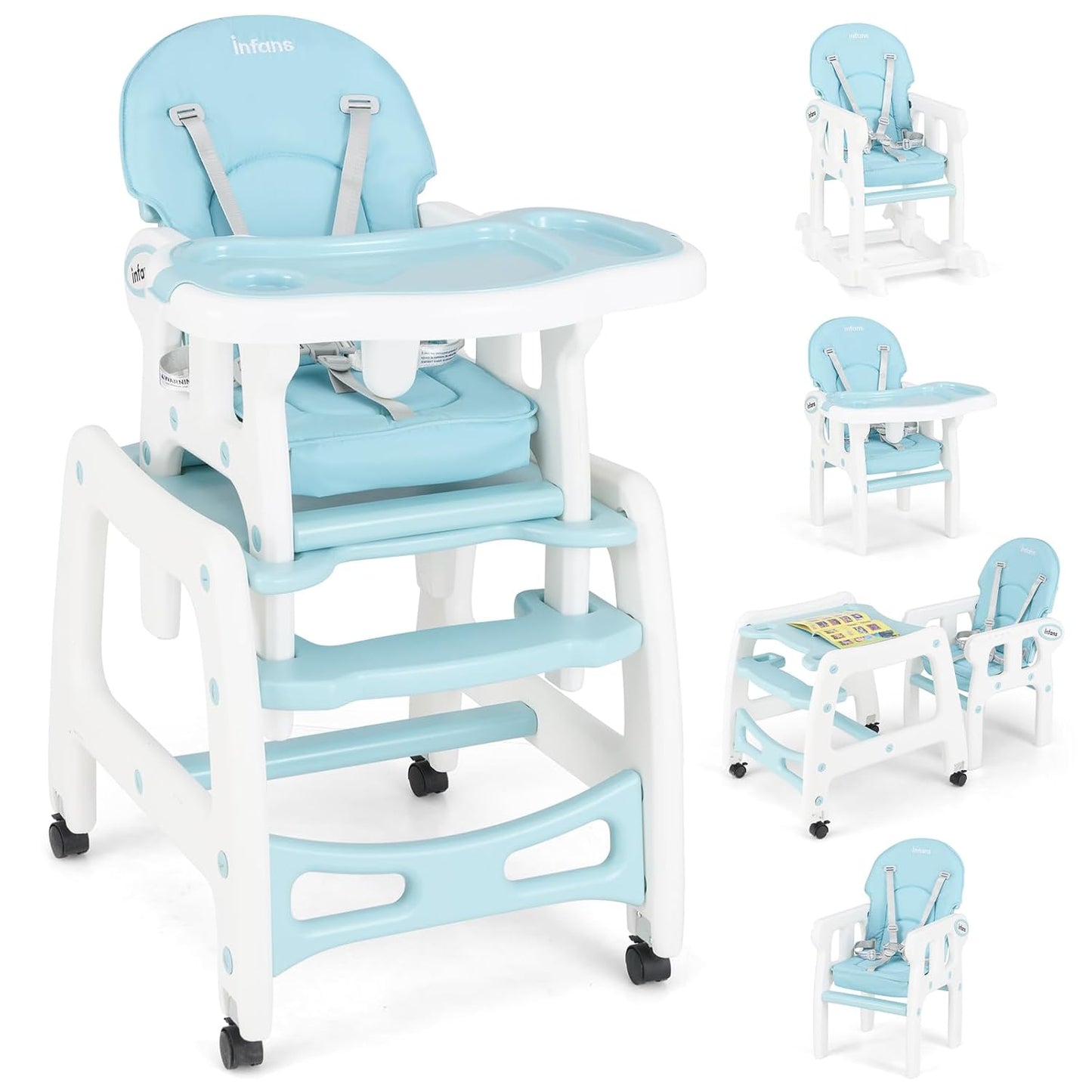INFANS Silla alta 5 en 1 para bebé, juego de sillas convertibles pa...