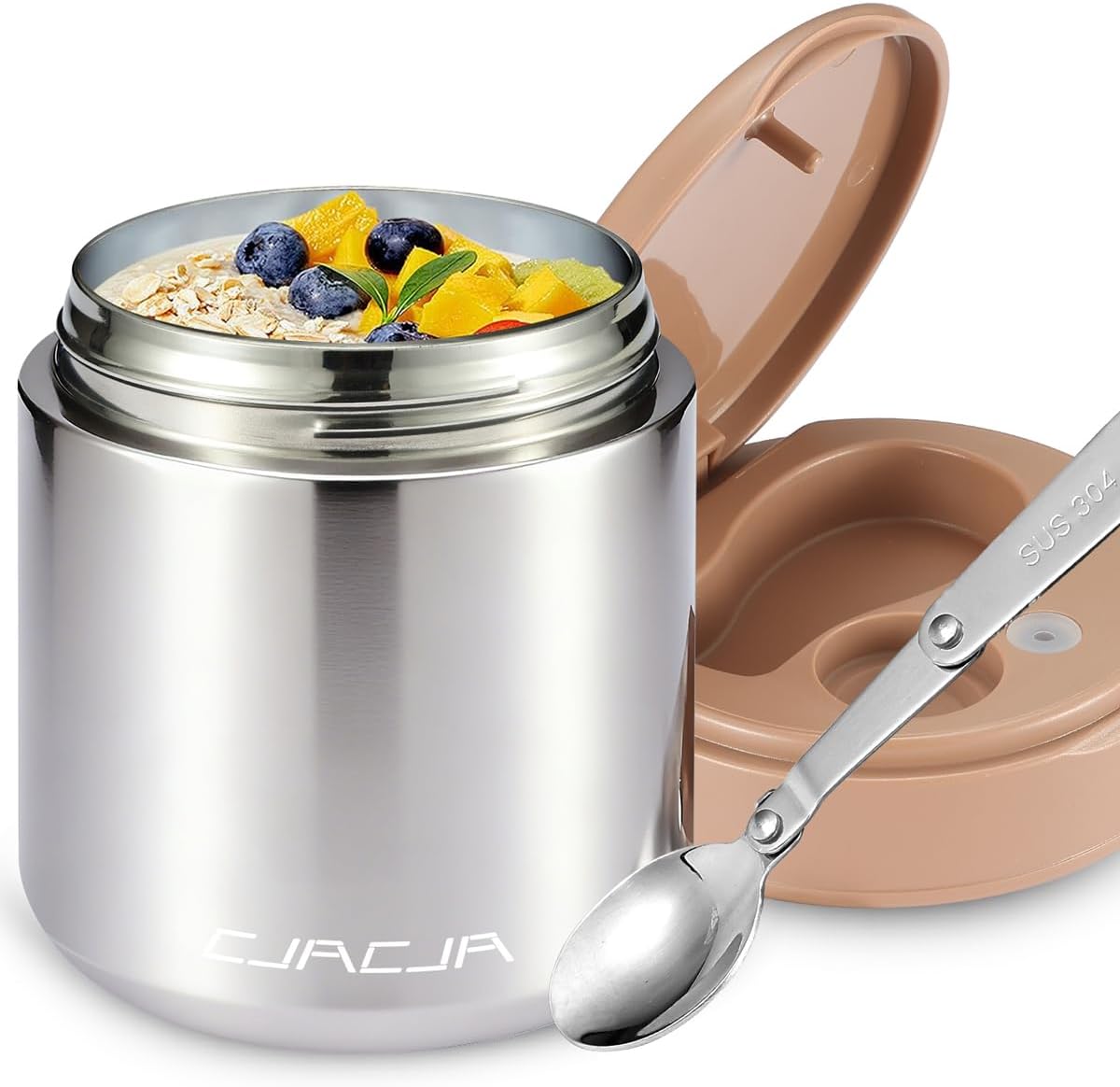 Termo para niños de comida caliente - 15.2oz con cuchara plegable y...