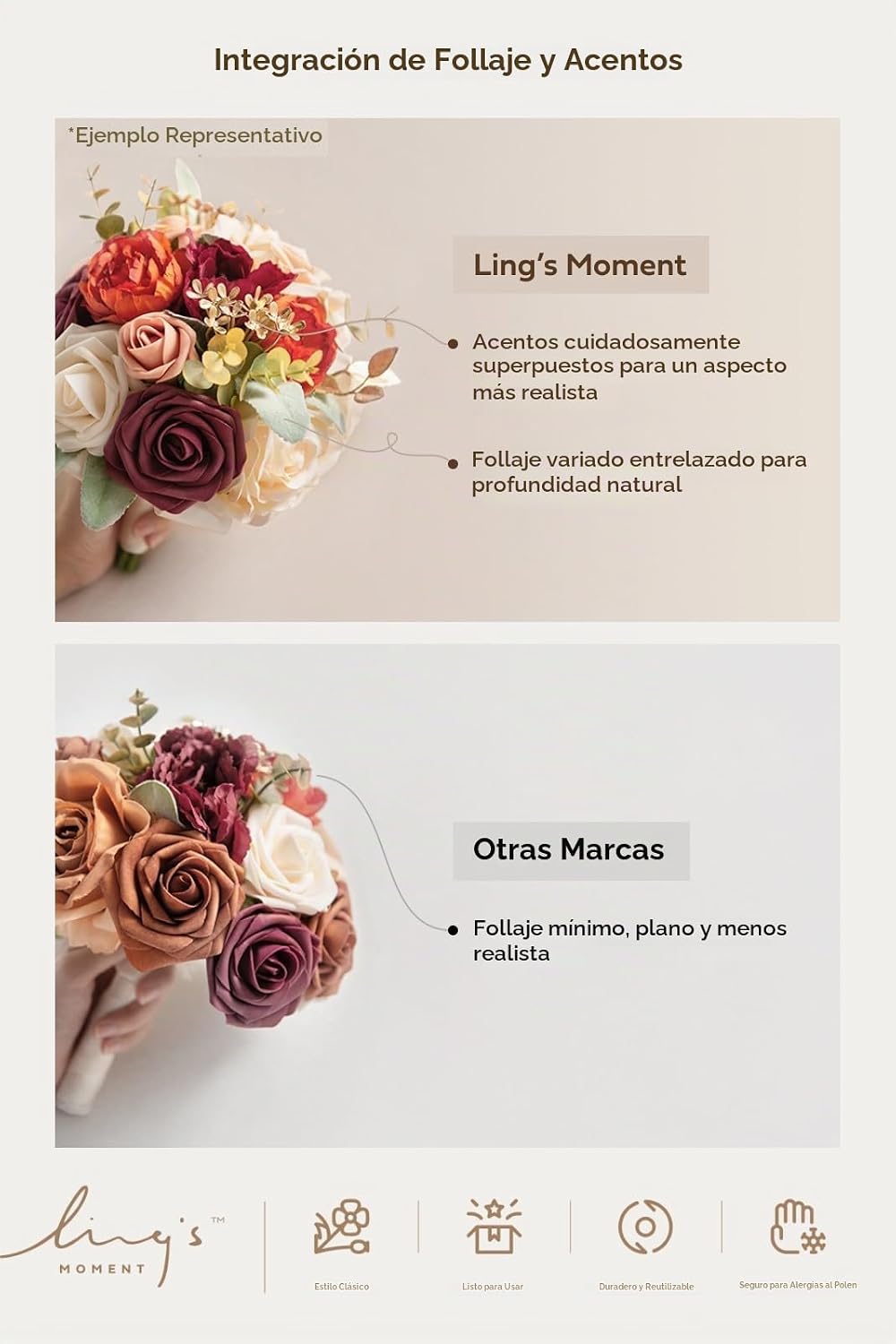 Ling's Moment - Ramo de flores artificiales para novia, ceremon...