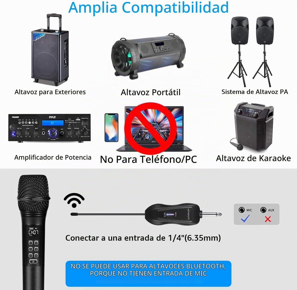 Kithouse K28 Micrófono inalámbrico recargable para karaoke con cont...