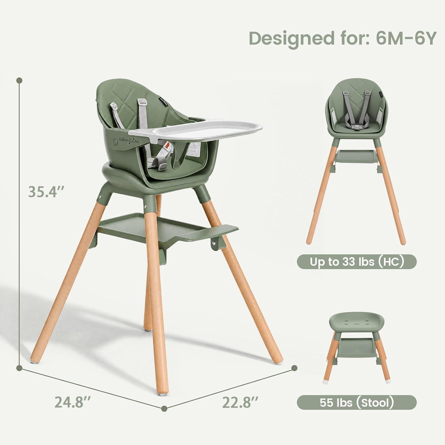 Dream On Me NibbleNest - Silla alta de madera 6 en 1, bandeja extra...
