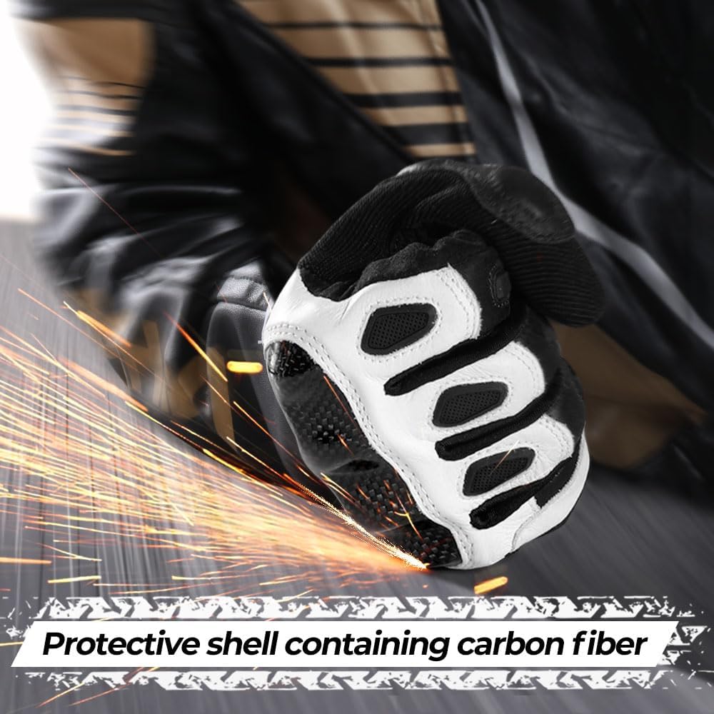 WTACTFUL Guantes de Motocicleta de Cuero de Cabra con Protección de...