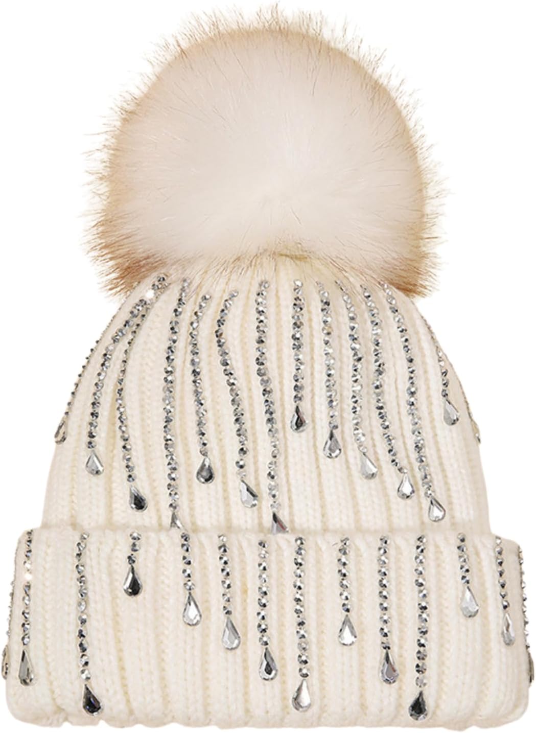Julpsk Gorro de punto de invierno con diamantes de imitación brilla...