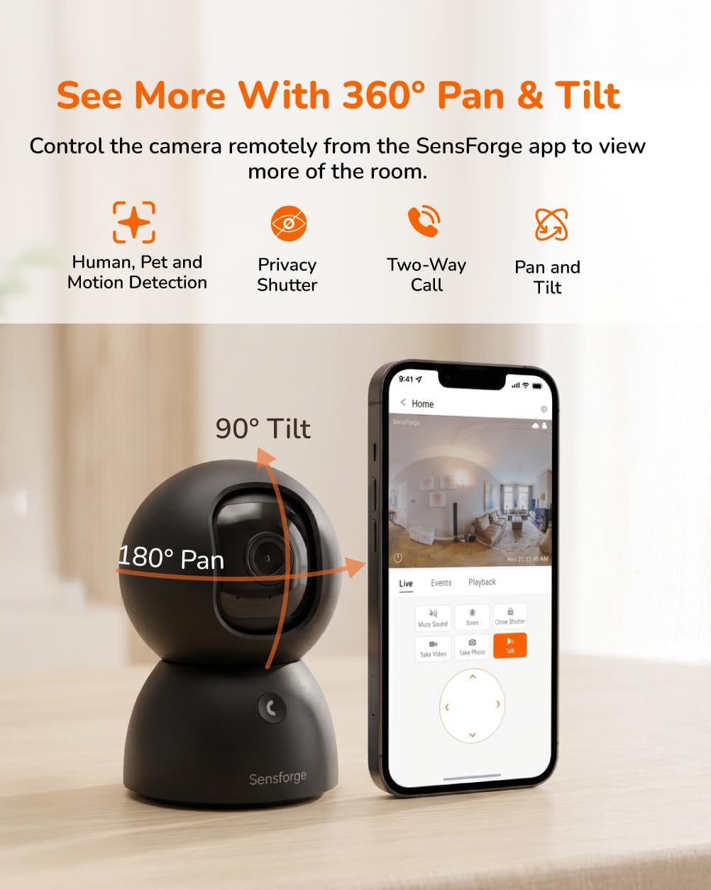 SensForge - Cámara de seguridad panorámica de 2.5K para interiores,...