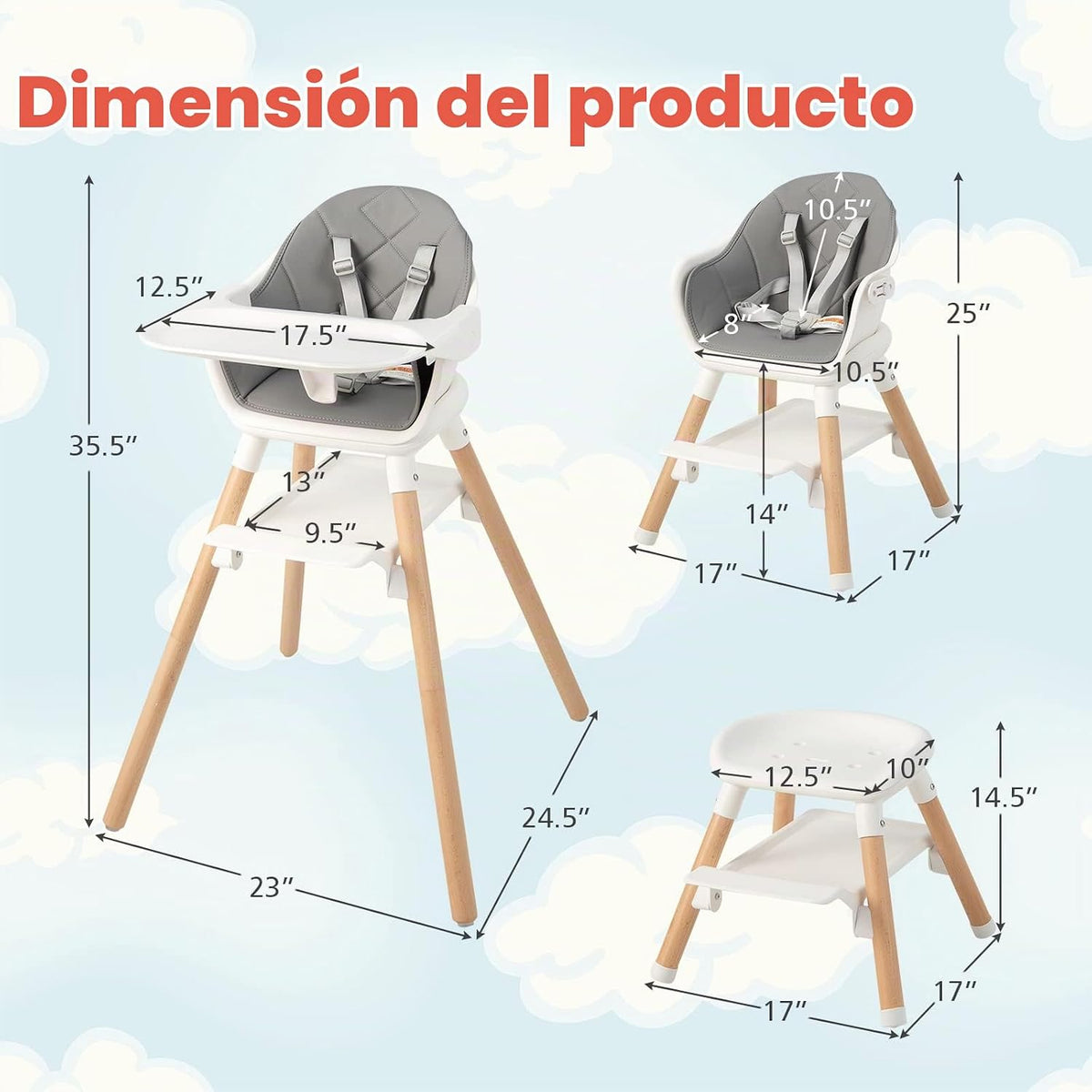 HONEY JOY Silla alta para bebé, silla alta convertible 6 en 1 de ma...