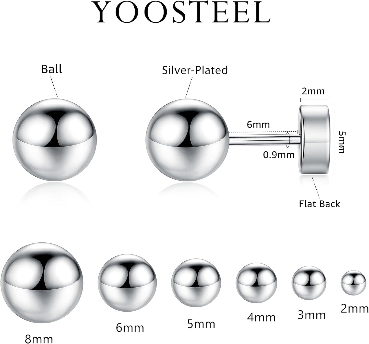 Yoosteel Pendientes de poste de plata de ley 925 hipoalergénicos pa...