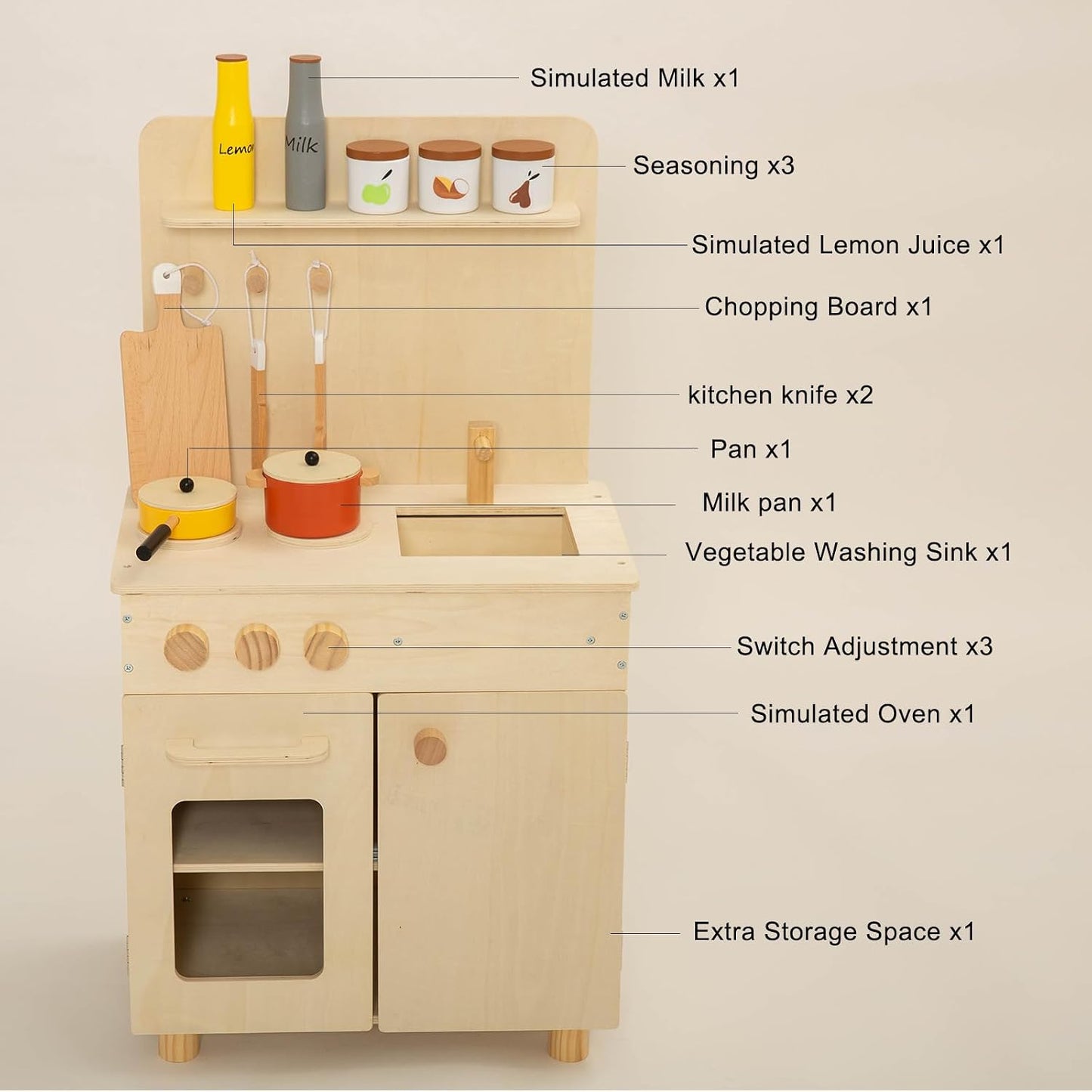 Juego de cocina de madera para niños pequeños, gabinete de cocina p...