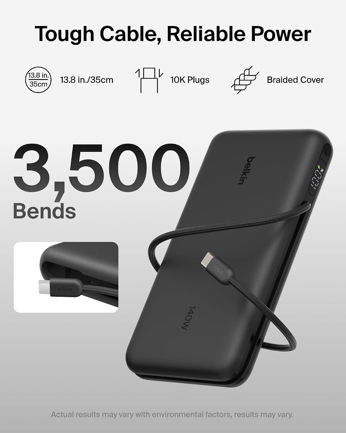 Belkin Cargador portátil de 25 K, banco de energía con cable USB C...