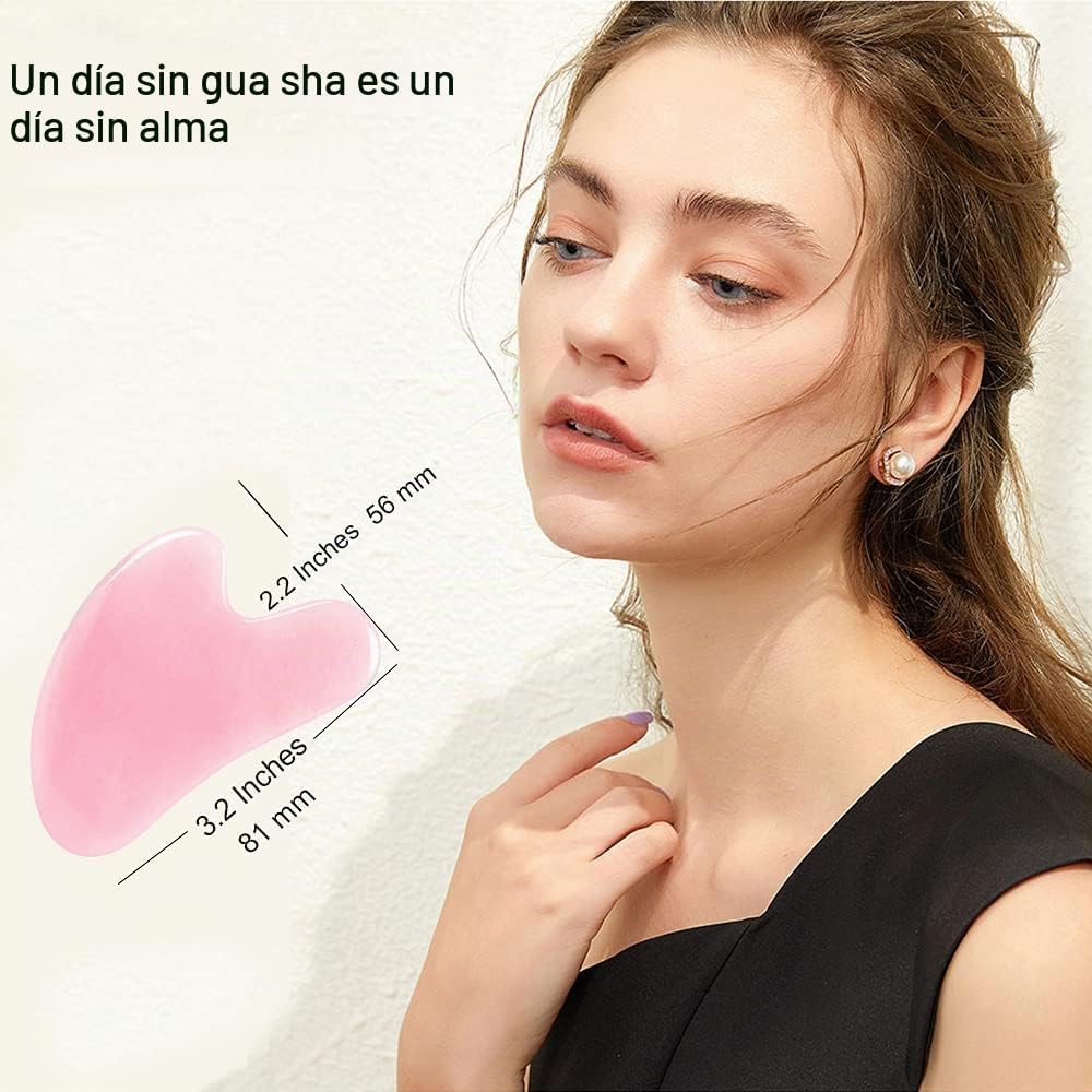 Ditind Herramientas Faciales Gua Sha de Cuarzo Rosa, GuaSha para To...