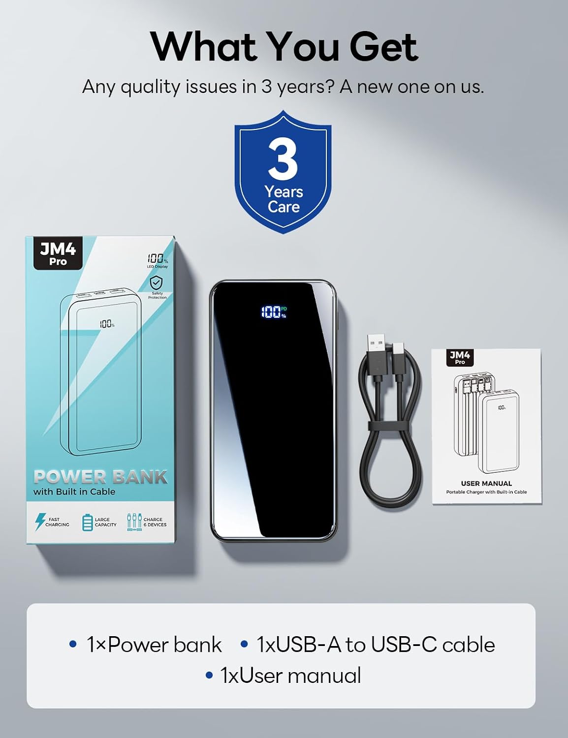 Cargador portátil 50000mAh, 4 cables incorporados,Banco de energía...