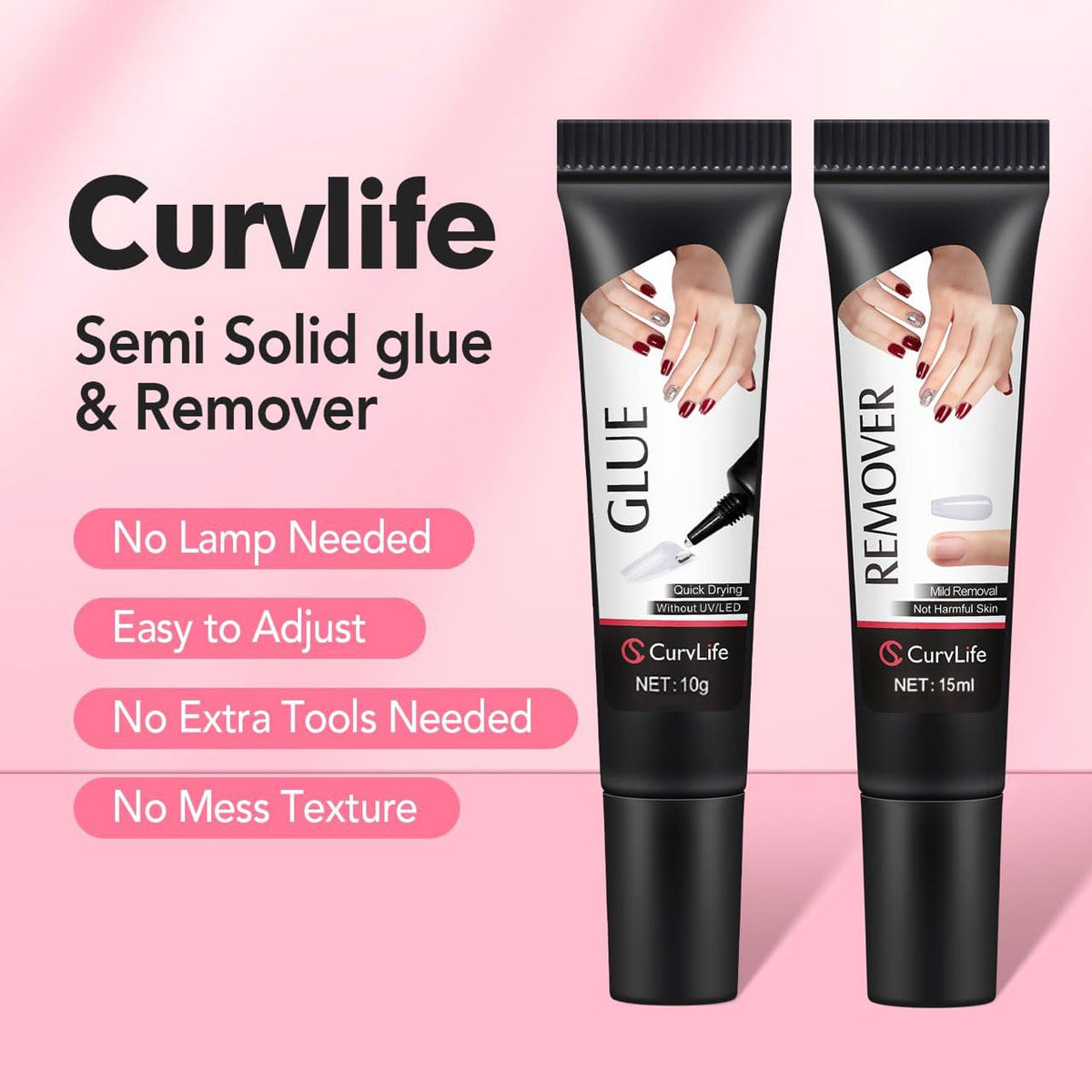 CurvLife Recientemente Actualizado Pegamento de Uñas de Secado Rápi...