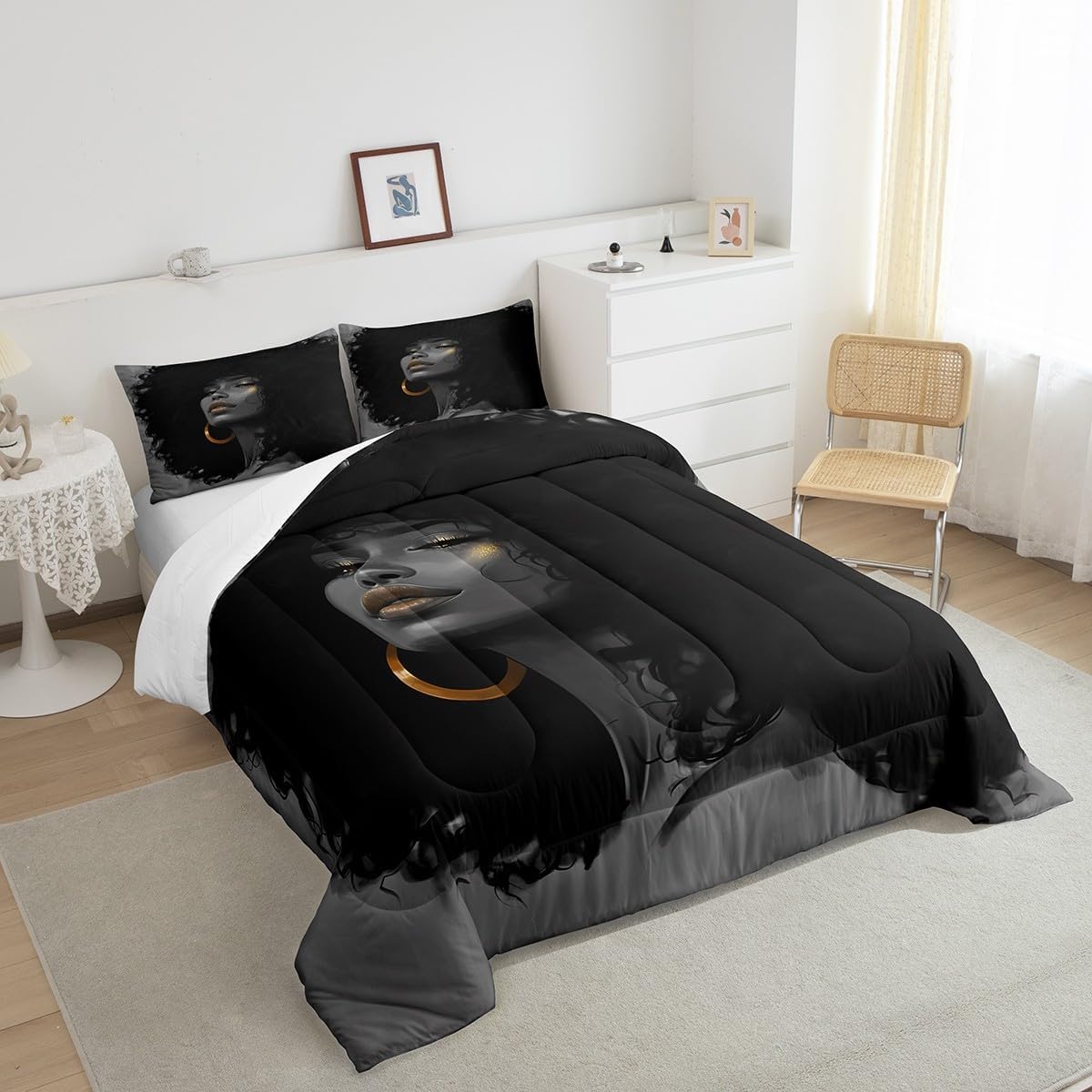 Juego de edredón de mujer americana de estilo africano, tamaño Quee...