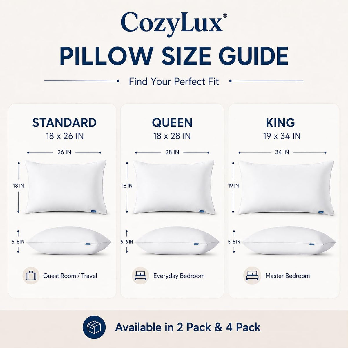 CozyLux Almohadas tamaño King, juego de 4, almohadas de cama de cal...