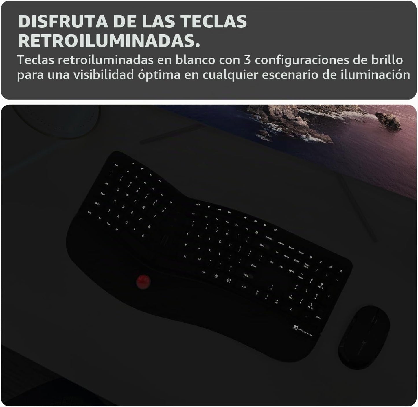 X9 Performance Teclado Inalámbrico Ergonómico con Trackball - Recar...