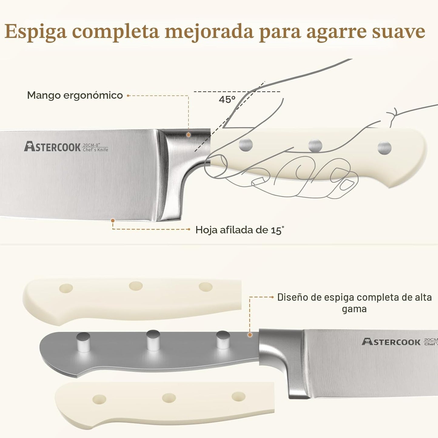 Astercook Juego de cuchillos de cocina con bloque, 22 piezas, cuchi...