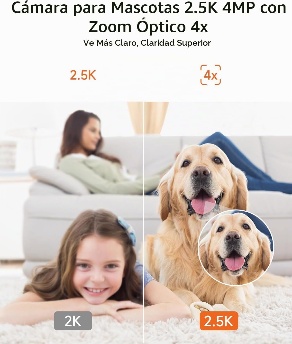 Paquete de 4 cámaras de 2.5K para seguridad en el hogar, detección...