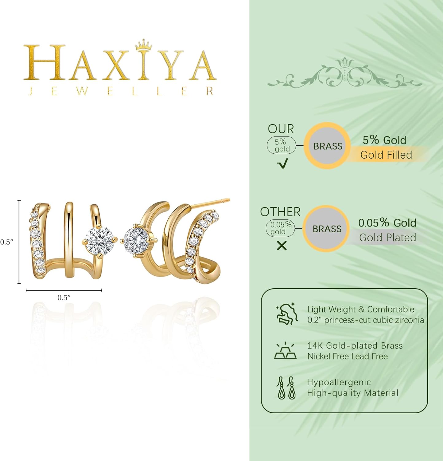 HAXIYA - Aretes de aro chapados en oro de 14 quilates para mujer, a...