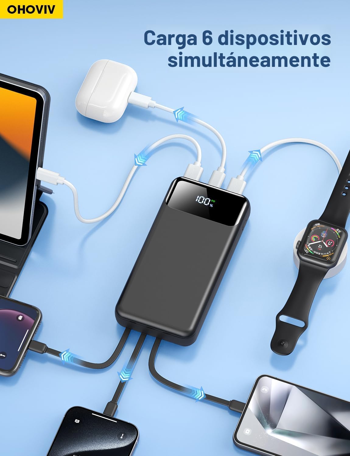 OHOVIV Cargador portátil Power Bank 50000mAh, 4 cables incorporados...