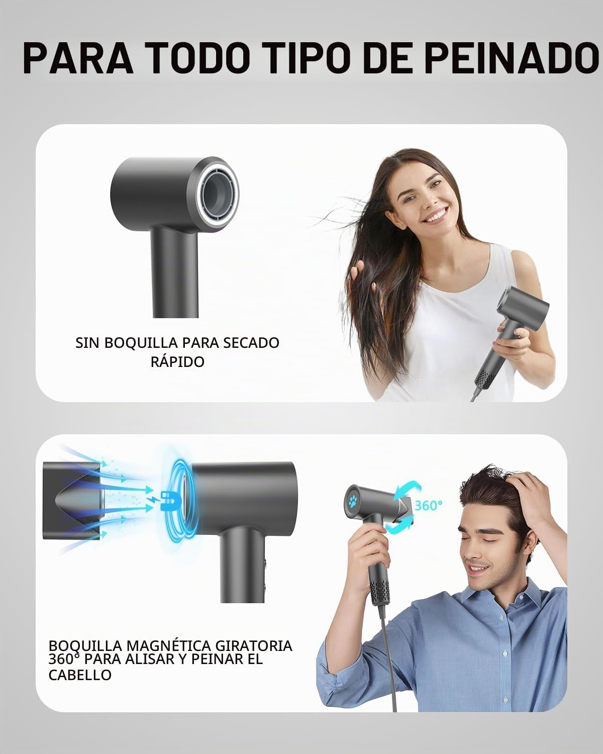 MORECOO Secador de pelo, secador de pelo de alta velocidad para sec...