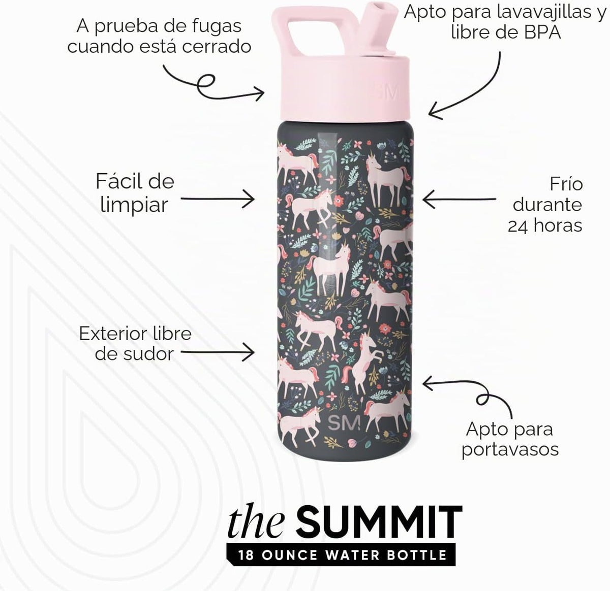 Simple Modern - Botella de agua infantil con tapa con pajilla, vaso...