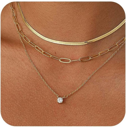 Coshilta Collares de oro en capas para mujer, chapado en plata de l...