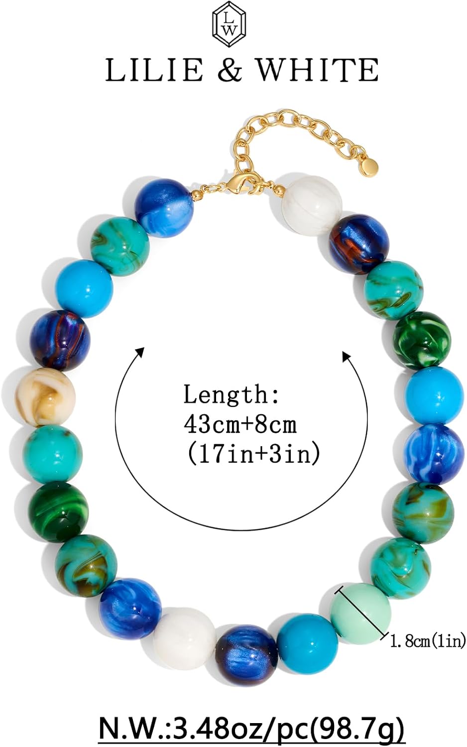 LILIE&amp;WHITE Collares coloridos de cuentas gruesas para mujer, c...